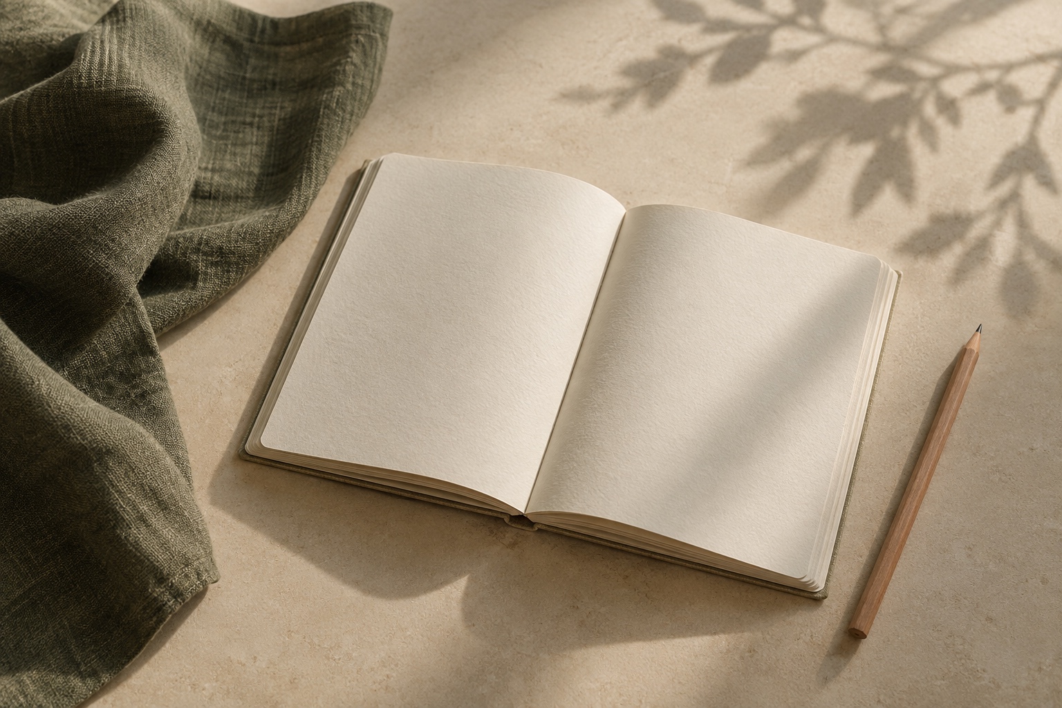 AI-generated notebook and linen editorial concept