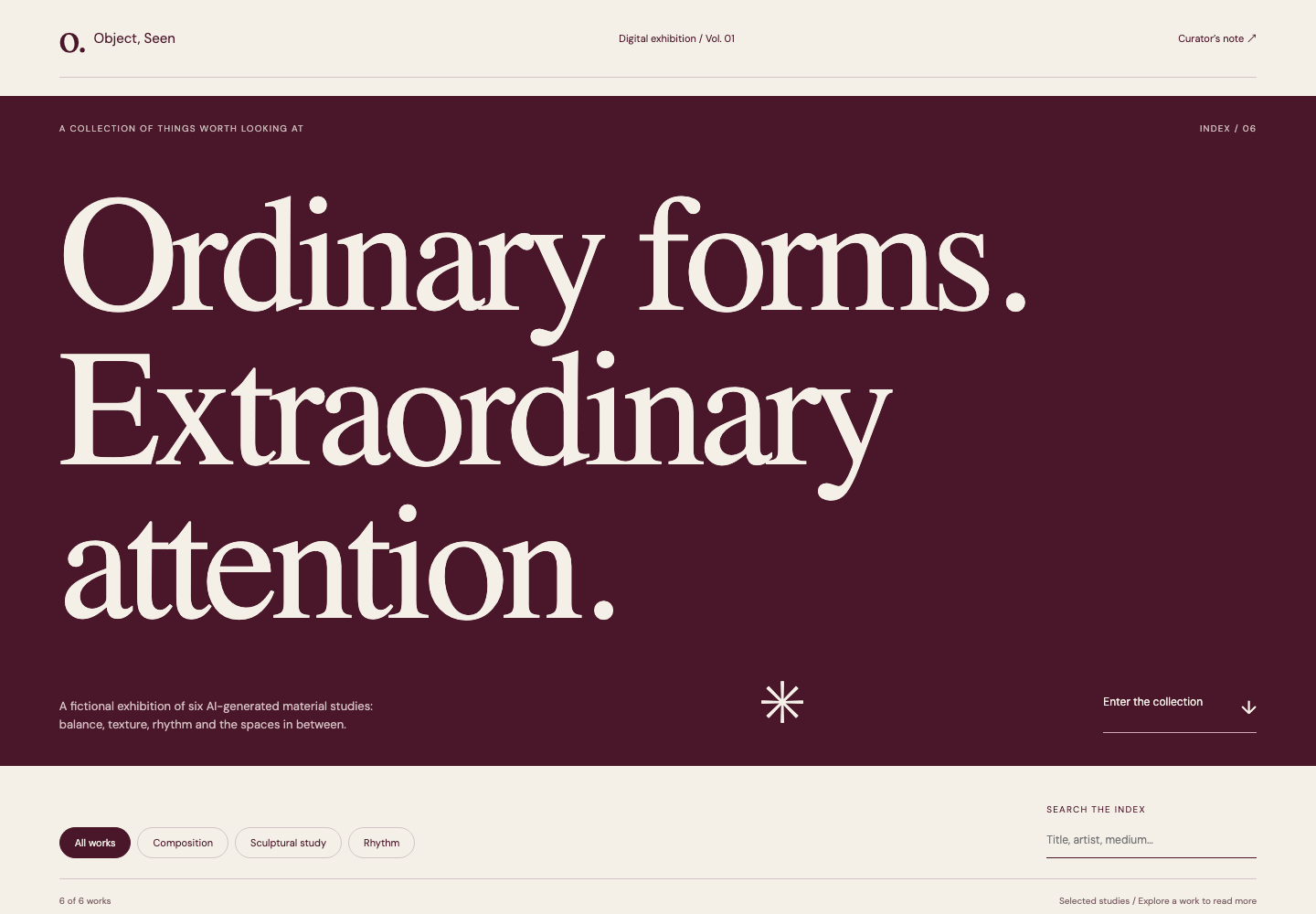 Actual generated Exhibition Index desktop sample