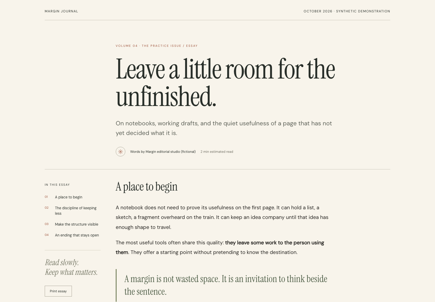 Actual generated Magazine Essay fictional sample